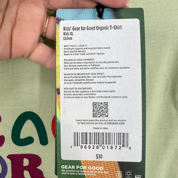 Cotopaxi Kids Gear for Good Organic T-Shirt Kids Unisex XL Lichen Green Casual - Picture 4 of 11